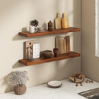 Fun Memories 36 Inch Floating Shelves, Rustic Solid Wood Wall Shelves Set of 2, 8 Inch Deep Floating Shelf for Bathroom, Bedr