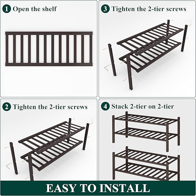 Smiry Shoe Rack, 4 Tier Thick Bamboo Shoe Organizer, Stackable Free Standing Wooden Shoe Storage Shelf for Closet, Entryway, 