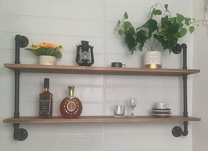 Pipe Shelves Industrial Pipe Shelving Real Wood Industrial Floating Shelves with Wood Planks 48 inch Wall Shelves Rustic Hang