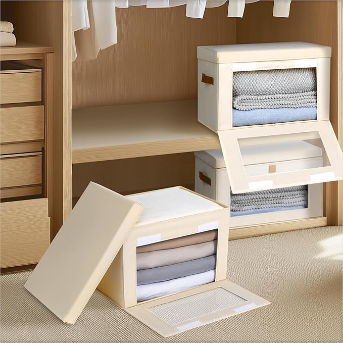 Homsorout Small Fabric Storage bins - Collapsible Storage Bins with Open Window, 5 Pack Closet Baskets for Shelves, Stackable