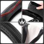HighnessHwoo 3D Car Steering Wheel Cover Comfort Grip Massage Sporty Anti-Slip Carbon Fiber Faux Leather for F150, Trucks, Je