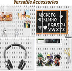 AKTOP Peg Board Wall Organizer 4-Pack – 12"x12" White Pegboard Combination Kit with 13 Accessories for Wall, Plastic Peg Boar