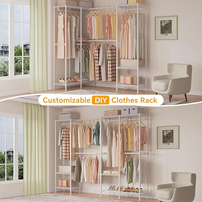 Higeego H7 Pro Heavy Duty Clothes Rack Large Garment Rack for Hanging Clothes, Freestanding Wardrobe Closet with Expandable H