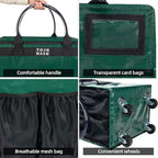 Reusable Grocery Bag On Wheels (Large, Green) Shopping Trolley with 8 Pockets and Zipper Cover Foldable Rolling Tote, Heavy Duty Handles, Carries Up to 66 LBS