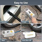 150 PSI Tire Inflator Portable Air Compressor, 12V DC Auto Shutoff Air Pump with Digital Pressure Gauge and Emergency LED Light for Car Tires, Bicycle & Balloons, White