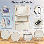 Car Backseat Organizer with Foldable Table Tray - 11 Storage Pockets PU Leather Back Seat Organizer with Tablet Holder, Seat Back Protector for Kids Family Road Trip Travel Accessories (Beige)