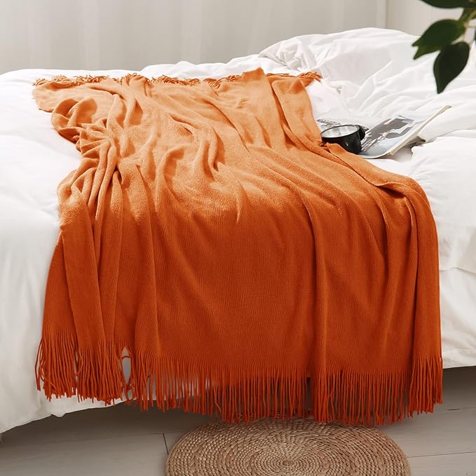 Homiest Decorative Knitted Throw Blanket with Fringe, Lightweight & Soft Acrylic Knit Blanket Tassel for Couch, Sofa, Bed (Da