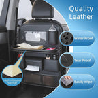2 Pack Leather Car Backseat Organizer with Foldable Table Tray, Car Storage Organizer with Tablet Holder, Car Seat Back Protectors Kick Mats Travel Accessories