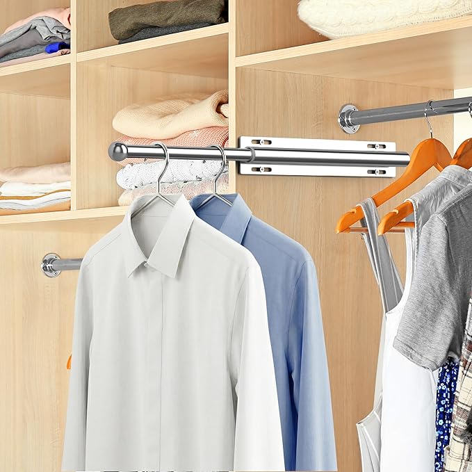 2 Pack Valet Rod for Closet Retractable, 13.4"-23.2" Pull Out Clothes Hanger Rail, Heavy Duty Alloy Steel Side Mount Wardrobe
