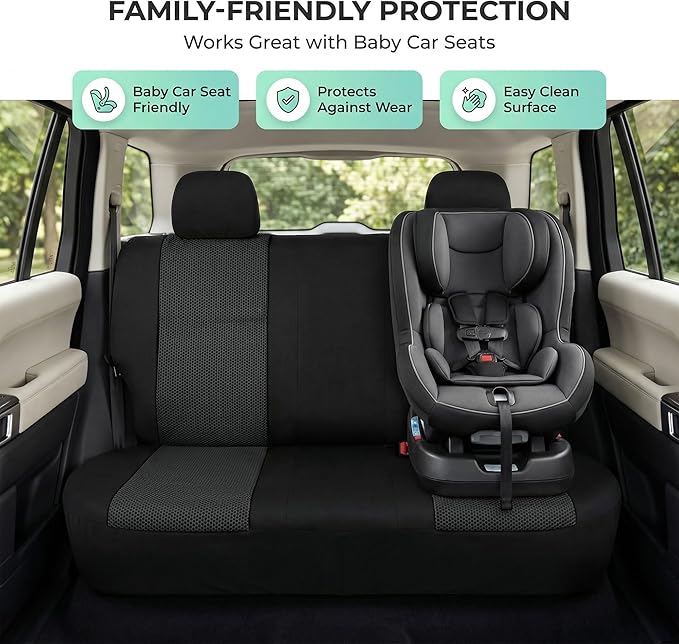 FH Group Automotive Rear Car Seat Covers for SUV, Trucks, Sedan and More - Universal Fit Front High Back & Rear Solid Bench D
