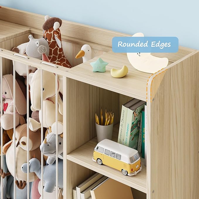 EXPERLAM Toy Storage Organizer with Stuffed Animal Storage, Wooden Toy Organizer & Stuffed Animal Zoo, 6 Cubes Shelf with Rem
