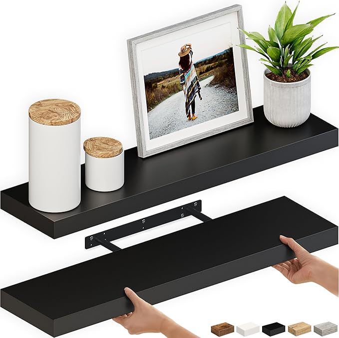 Ballucci Floating Shelves, 36" Wood Wall Shelf Set of 2, with Invisible Brackets for Bathroom, Living Room, Bedroom, Kitchen,