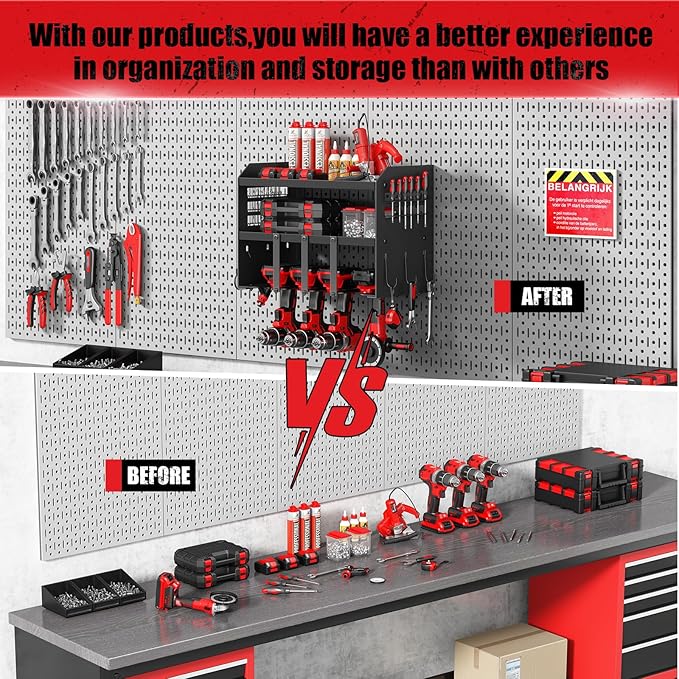 Hipidian Power Tool Organizer Wall Mount: Heavy Duty Storage Organization Stand Cordless -3 Layers Large Garage Organizer wit