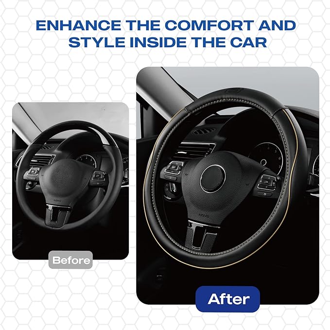 Skechers Memory Foam Steering Wheel Cover,Piping Microfiber Leather Steering Wheel Cover Sporty Universal Fit 14" 1/2-15" Car