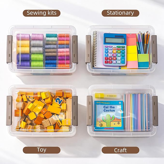 Citylife 3 PCS Plastic Storage Bins with Latching Lids Portable Project Case Clear File Box Stackable Storage Containers for 