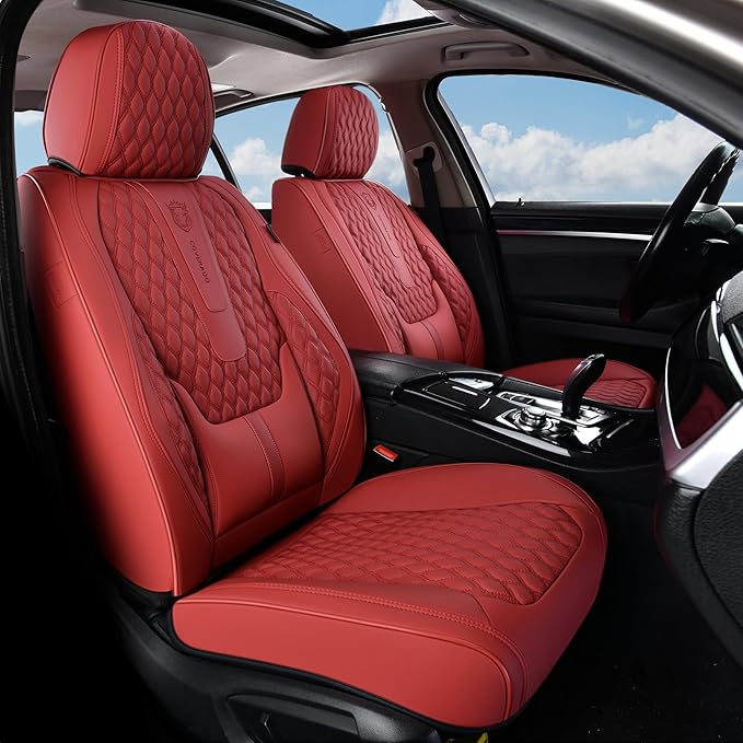 Coverado Car Seat Covers Full Set, Red Seat Covers for Car with Lumbar Support, Nappa Leather Seat Covers Waterproof Car Seat