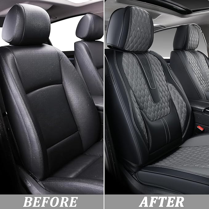 Coverado Leather Seat Covers for Car, Waterproof Front Car Seat Covers with Lumbar Support Universal Fit for Most Sedans SUV 
