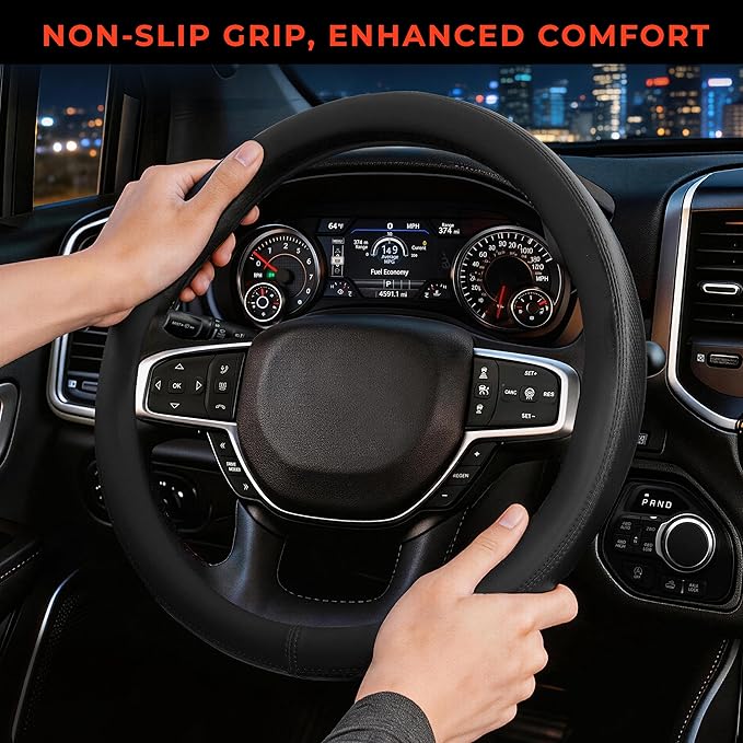 Steering Wheel Cover for Dodge Ram 1500 2500 3500 2012-2026, Fit 15.5-16" Wheels (Black)