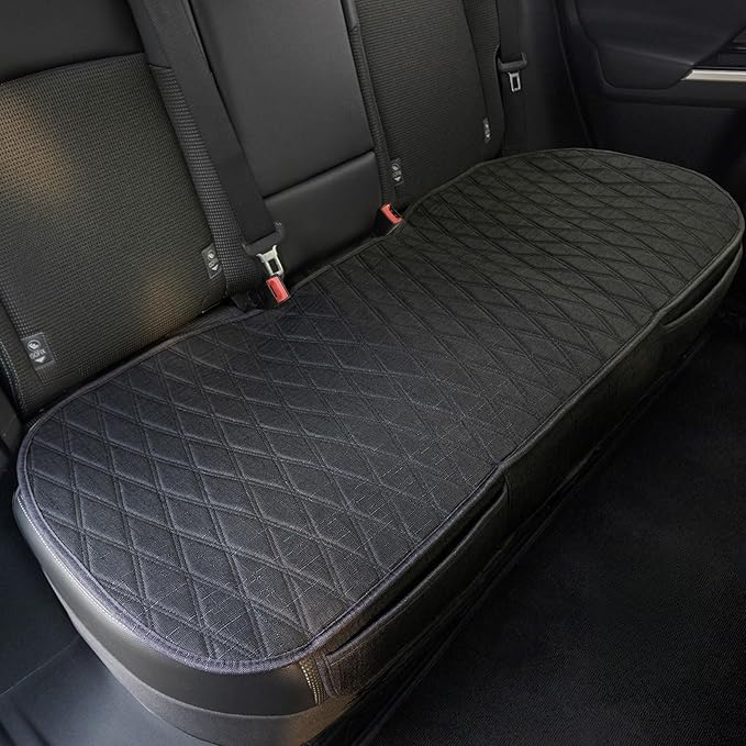 Leader Accessories Universal Black Faux Linen Rear Car Seat Cover Size S - Bench Seats Protector for Most Vehicles Cars Truck
