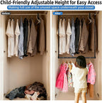 Hanging Closet Rods, Adjustable Height & Width Closets Bar Lower Extender for Hanging Clothes, Heavy Duty Hanging Bars for Cl