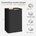STORAGE MANIAC 3-Pack Large Laundry Hamper, 80L (21.1 Gal) Collapsible Laundry Basket with Bamboo Handles, Freestanding Water