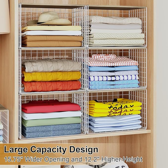 Closet Organizers And Storage Shelf, 3Pack Stackable Closet Storage Bin Basket For Clothes Sweaters With Top Board, Widened O