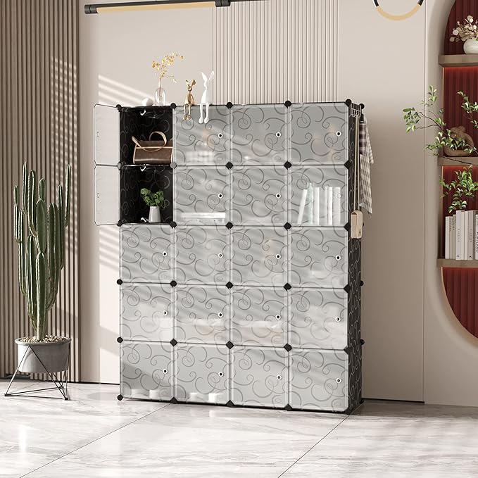 C&AHOME Cube Storage Organizer, 20-Cube Storage Shelving with Doors, Modular Book Shelf, Plastic Shelves Organizing Units, Id
