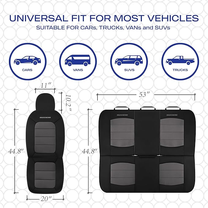 Skechers Memory Foam Car Seat Covers,Thick Cool Touch Fabric Seat Covers,Seat Cover Full Sets Airbag Compatible,Automotive Co