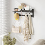 AMBIRD Wall Hooks with Shelf, 26.57 Inch Entryway Wood Coat Hooks for Wall, Coat Rack Wall Mount Rack with 5 Dual Hooks 3 Key