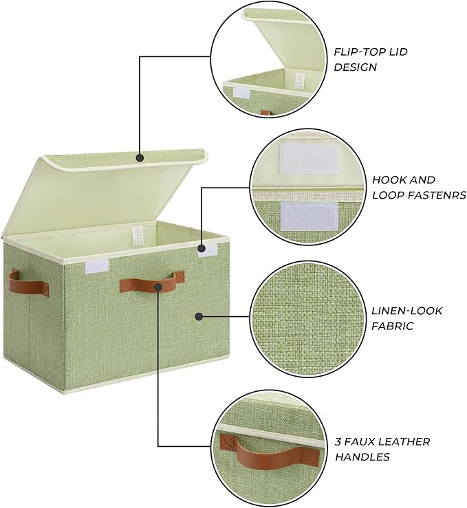 GRANNY SAYS Fabric Storage Bins with Lids, Decorative Storage Boxes with PU Handles, Keepsake Memory box, Shelf Baskets for C