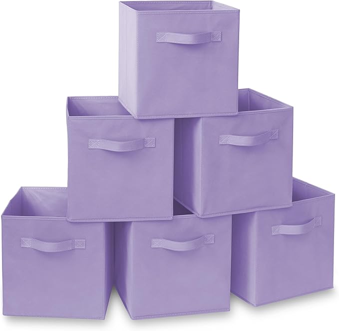 Casafield Set of 6 Collapsible Fabric Cube Storage Bins, Lavender - 11" Foldable Cloth Baskets for Shelves, Cubby Organizers 