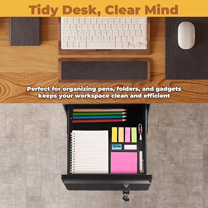 POPMOON 14 in Deep Under Desk Drawer,Pull Out Storage Organizer with Lock and Keys,Adjustable Height, Metal Storage Drawer wi