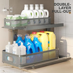 2 Pack 18.5IN-Depth Under Sink Organizer With Next-Gen Ball-Bearing Slides,2-Tier Precision Mesh Pull Out Cabinet Storage for
