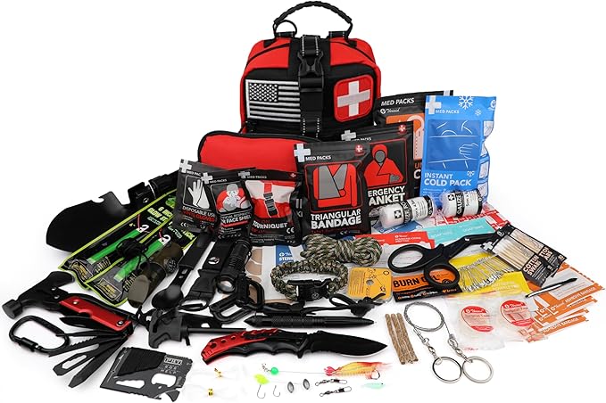 Survival First Aid Kit, 190 Pcs Survival Gear and Medical Supplies, Military IFAK EMT Molle Tactical Pouch for Outdoor, Campi