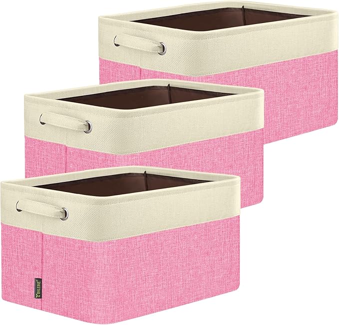 BALEINE 3 Pack Fabric Closet Storage Bins for Shelves, Linen Closet Organizers and Storage, Decorative Baskets for Organizing