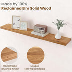 Floating Shelves for Wall Decor, 8" Deep Rustic Solid Elm Wood Floating Shelves Wall Mounted, Wall Shelves with Invisible Bra