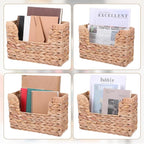 WLLHYF Woven Hanging Magazine Holder Water Hyacinth Storage Basket Wall Mounted Wicker Organizer Boho Modern Farmhouse Book R
