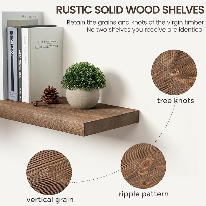 Marsmiles 72 Inch Floating Shelf | 9.3 Inch Deep Dark Wood Wall Shelf Set of 1 | Rustic Reclaimed Wood Shelves for Room Wall 