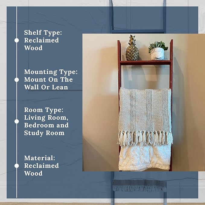 BARNWOODUSA Throw Blanket Ladder – Fully Assembled Reclaimed Wood – Rustic Decorative Ladder for Towels, Quilts, & More – Per