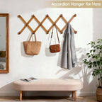 WGFKVAS Hat Rack for Wall with 14 Hooks, Solid Wooden, Expandable Coat Rack Wall Mount for Coats, Hats, Bags, Baseball Caps, 