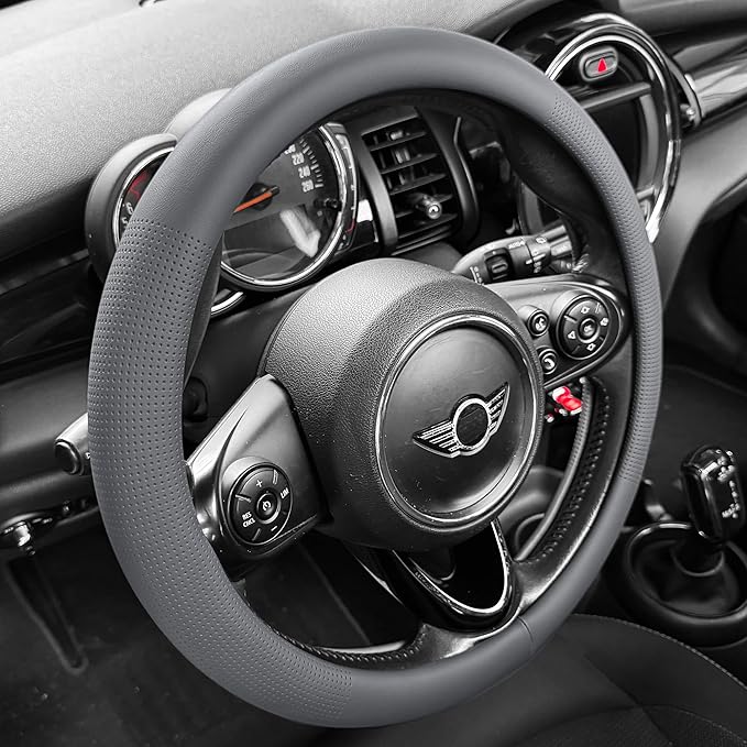 PINCTROT Nappa Leather Steering Wheel Cover, Slim Fit No Bulk Design, One Piece Leather with Breathable Perforation, Fit Like