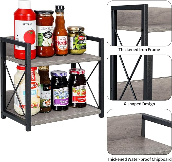 Giikin Countertop Shelf Organizer, 2 Tier Kitchen Spice Rack Organizer for Countertop, Wood Coffee Counter Shelf Organizer fo