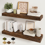 Fun Memories 30Inch Floating Shelves for Wall, 2 Pack Rustic Wood Shelves for Bathroom|Kitchen Wall Mounted Floating Shelf wi