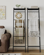 Hzuaneri Blanket Ladder Shelf, Decorative Quilt Rack, 6-Tier Farmhouse Ladder Holder Organizer with 4 Removable Hooks 7.9" D 