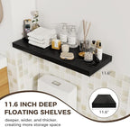 Fun Memories Deep Floating Shelves, 32W x 12D Black Wall Shelves, 32 Long Rustic Wood Wide Storage Shelves for Bedroom, Kitch