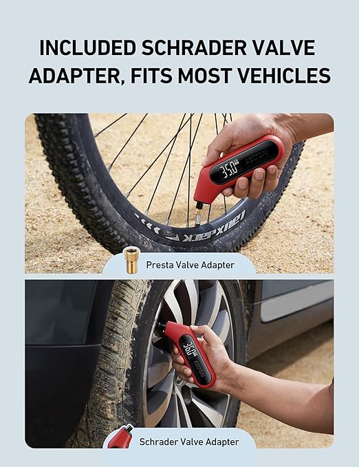 AstroAI Digital Tire Pressure Gauge 3-300PSI Calibrated to ANSI B40.7 Grade 2A (0.5%), Backlight and Flashlight, Presta Valve Adaptor Included, 4 Units, AAA Batteries, Red