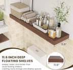 48 Inch Walnut Floating Shelf | 12 Inch Deep Floating Shelves Set of 1 | 48" D x 12" D Rustic Wood Shelves for Wall | Deep Wa