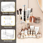 Asayuee 2-Tier Corner Bathroom Counter Organizer with Top Toothbrush Holders,Large Makeup Organizer Countertop with Brush Hol