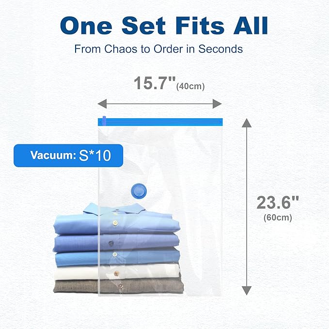HOUSE DAY 10 Small Vacuum Storage Bags with Pump,Space Saving Vacuum Seal Bags For Clothing Travel, Vacuum Storage Bags For C