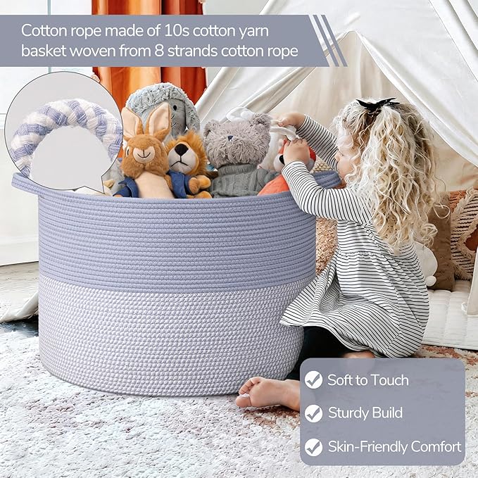 INDRESSME 115L Extra Large Rope Basket, Organizing Storage for Nursery Living Room Home Décor., Decorative Woven Laundry Bask